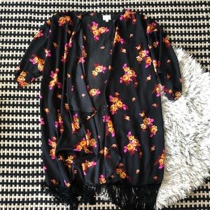 lularoe monroe fringe kimono black floral